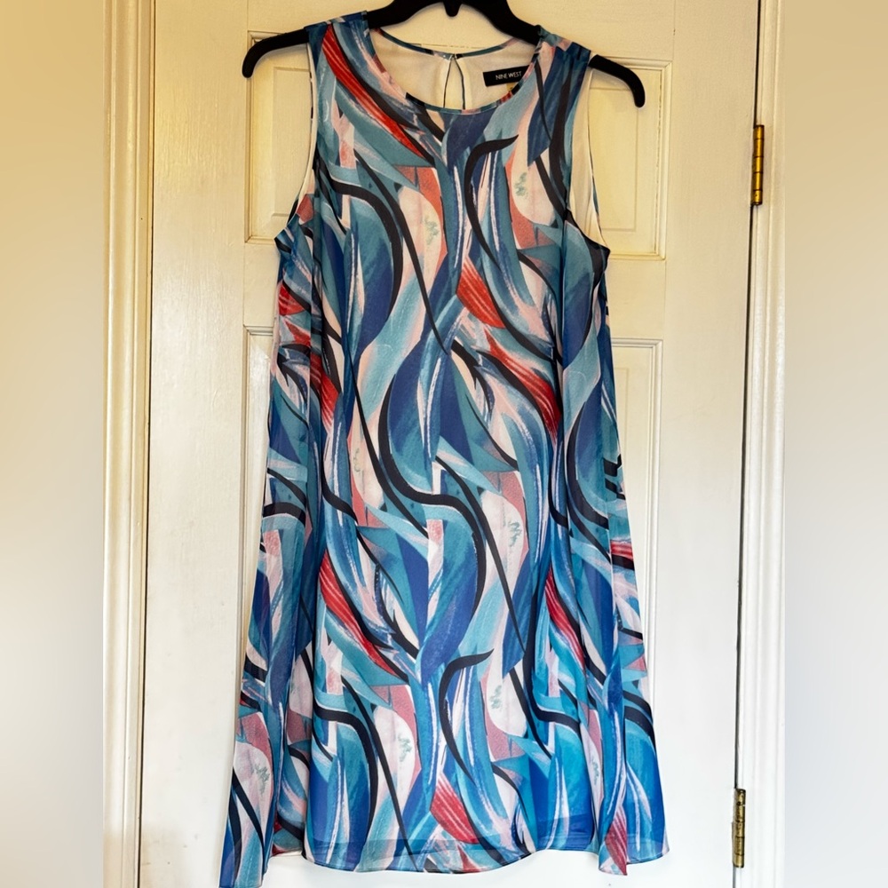 Nine West Blue and Pink Abstract Midi Dress